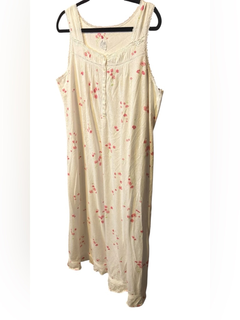 Romantic Floral Nightgown Dress Cottagecore Lace Midi Cream Pink Large - Picture 4 of 6